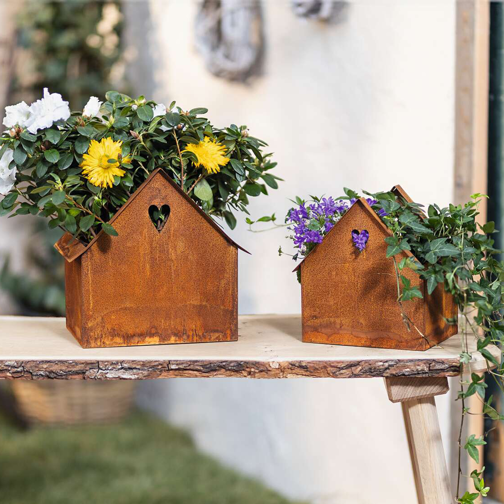 Acheter Lot de 2 jardinières "maison-rouillée"  dans la boutique en ligne de Frank Flechtwaren