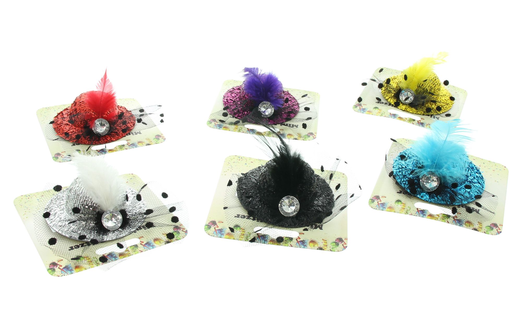 Acheter 4 minis chapeaux festifs"pailette" avec plume  dans la boutique en ligne de Frank Flechtwaren pour Décoration