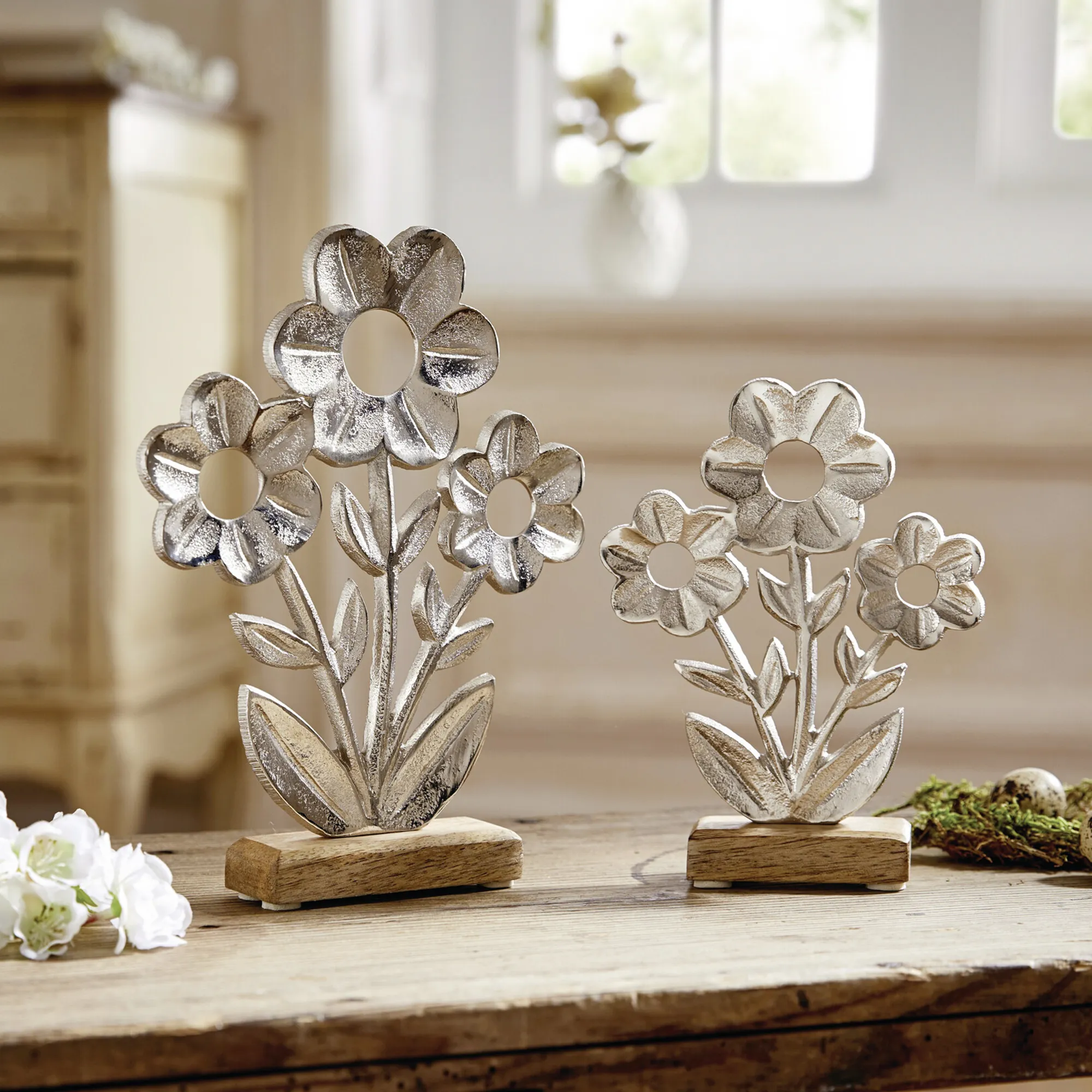 Acheter Lot de 2 fleurs "argent"  dans la boutique en ligne de Frank Flechtwaren pour Argent et or