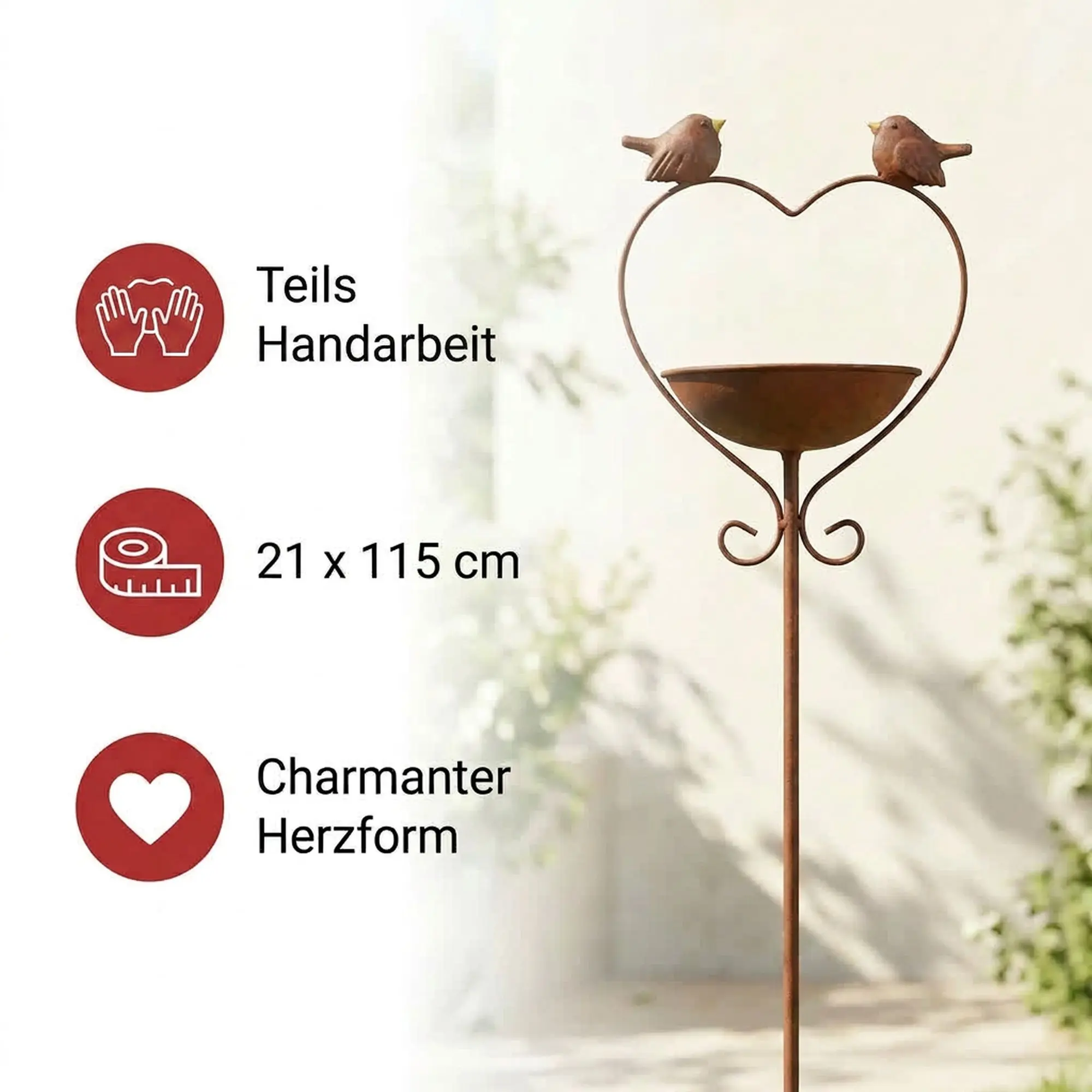 Acheter Abreuvoir oiseaux "cœur"  dans la boutique en ligne de Frank Flechtwaren pour Piquets de jardin sur le thème de Noël