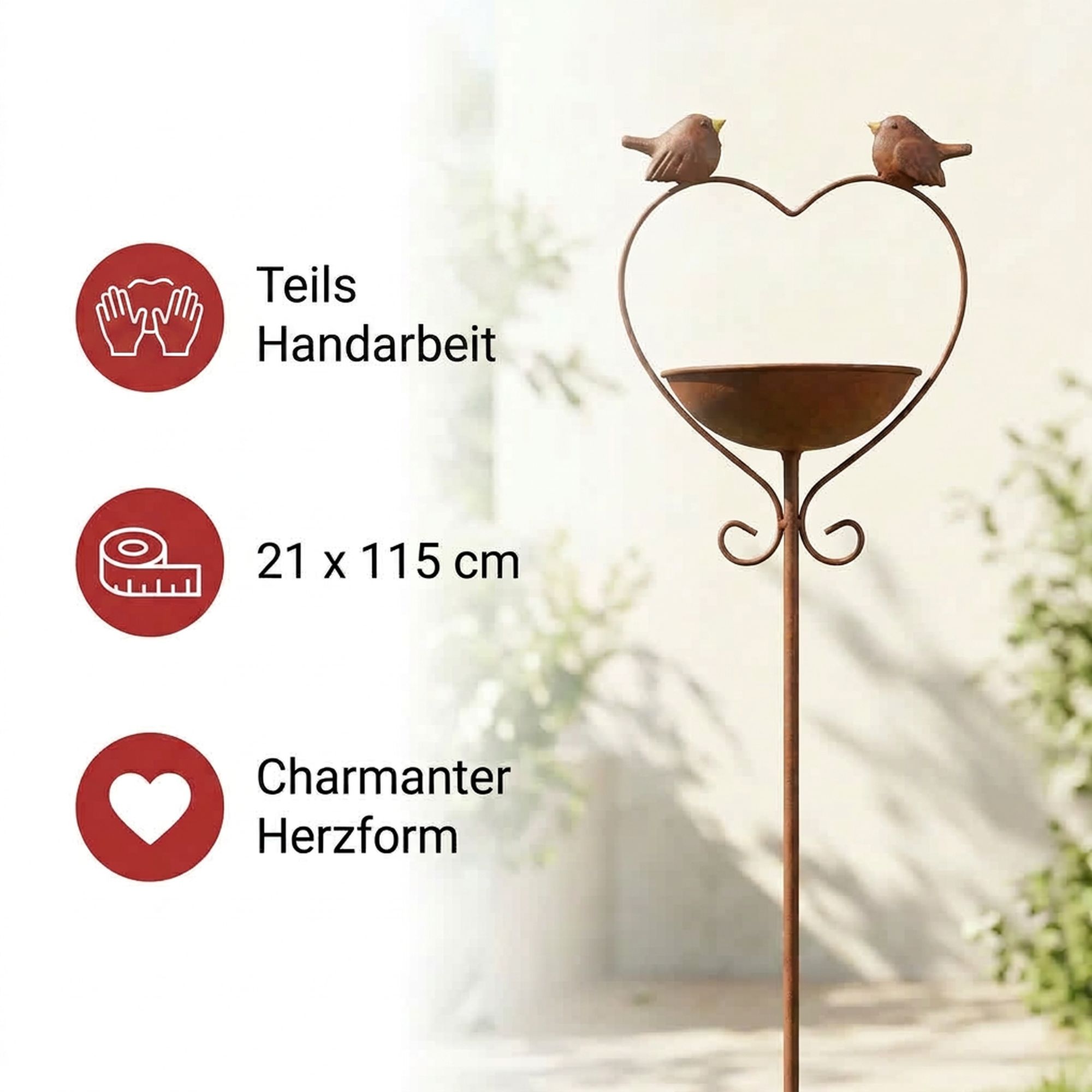 Acheter Abreuvoir oiseaux "cœur"  dans la boutique en ligne de Frank Flechtwaren pour Piques de jardin