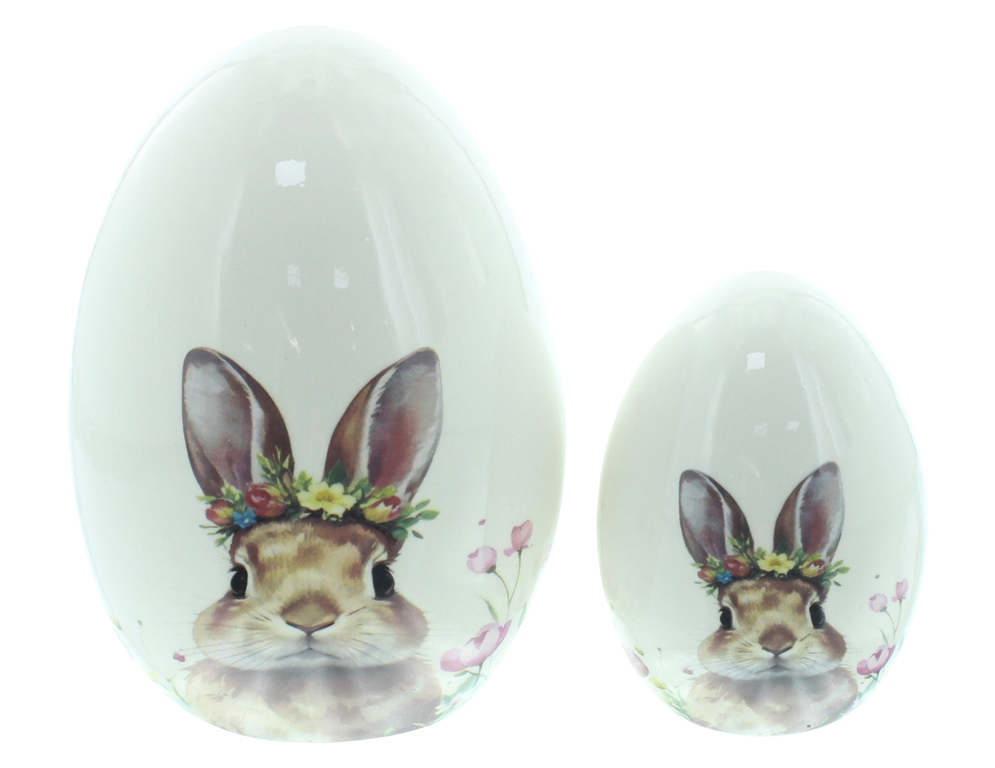 Acheter Lot de 2 oeufs de Pâques "lapin couronne fleurie"  dans la boutique en ligne de Frank Flechtwaren pour Nouvel arrivage