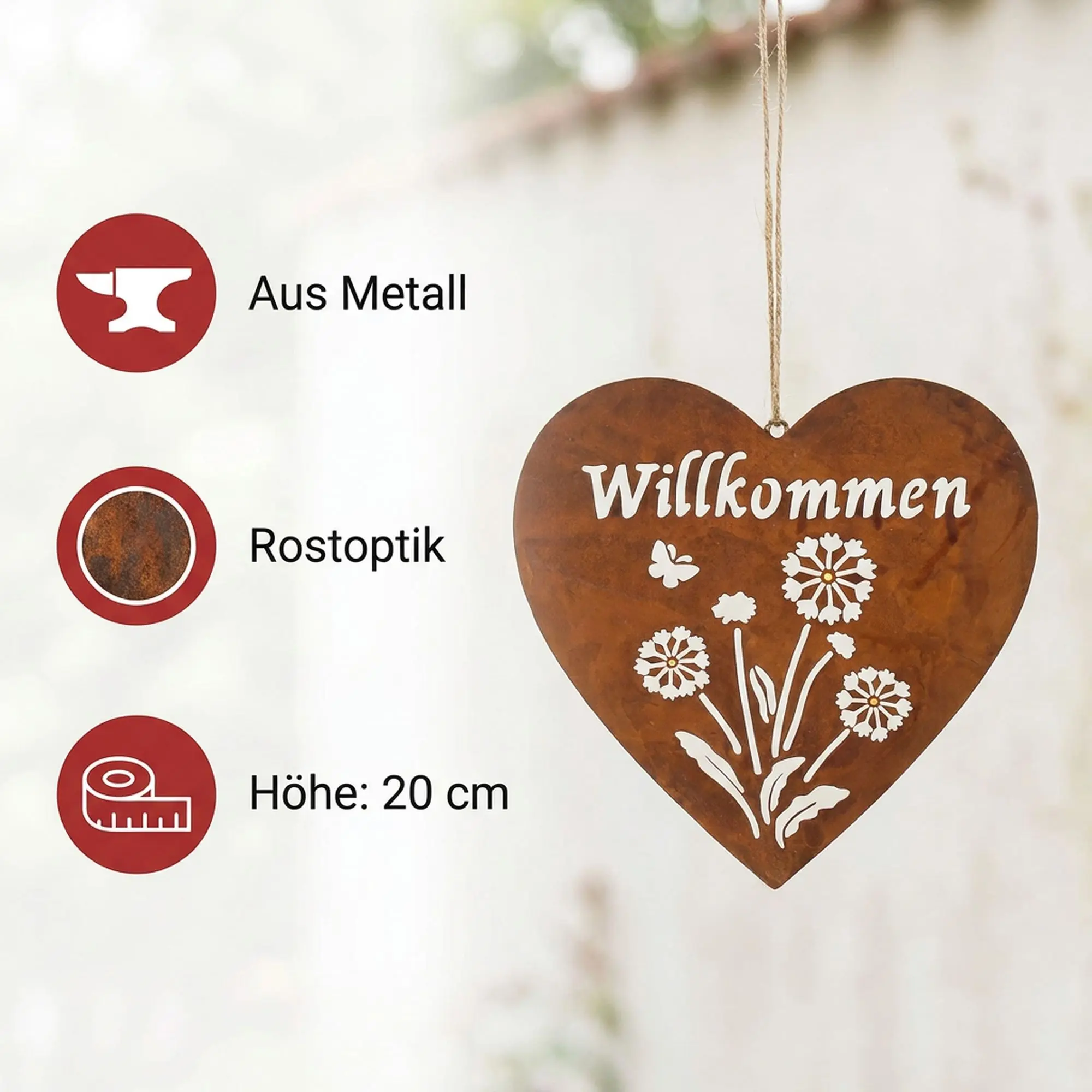 Acheter Suspension coeur "Willkommen"  dans la boutique en ligne de Frank Flechtwaren pour Coup de coeur