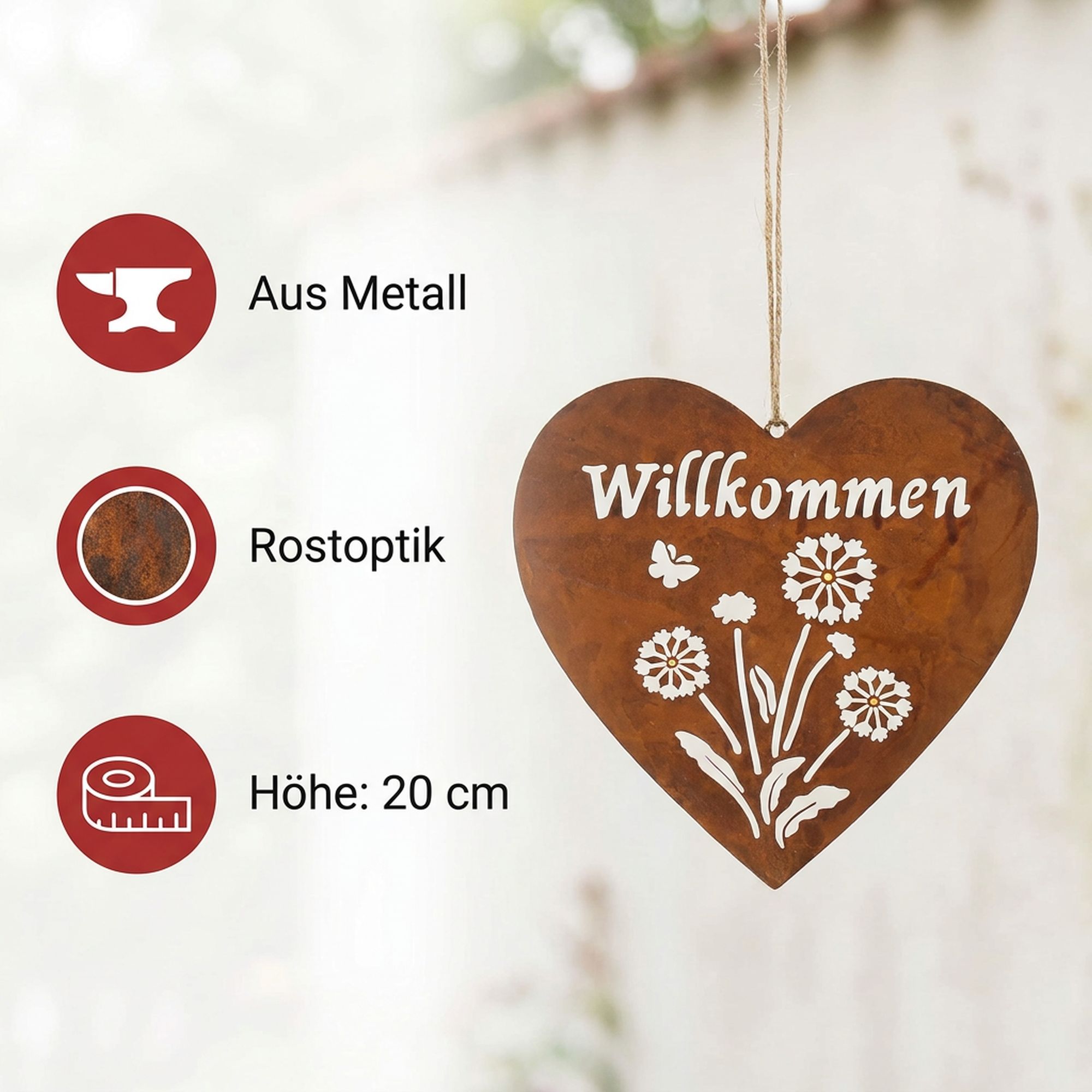 Acheter Suspension coeur "Willkommen"  dans la boutique en ligne de Frank Flechtwaren pour Suspensions décoratives