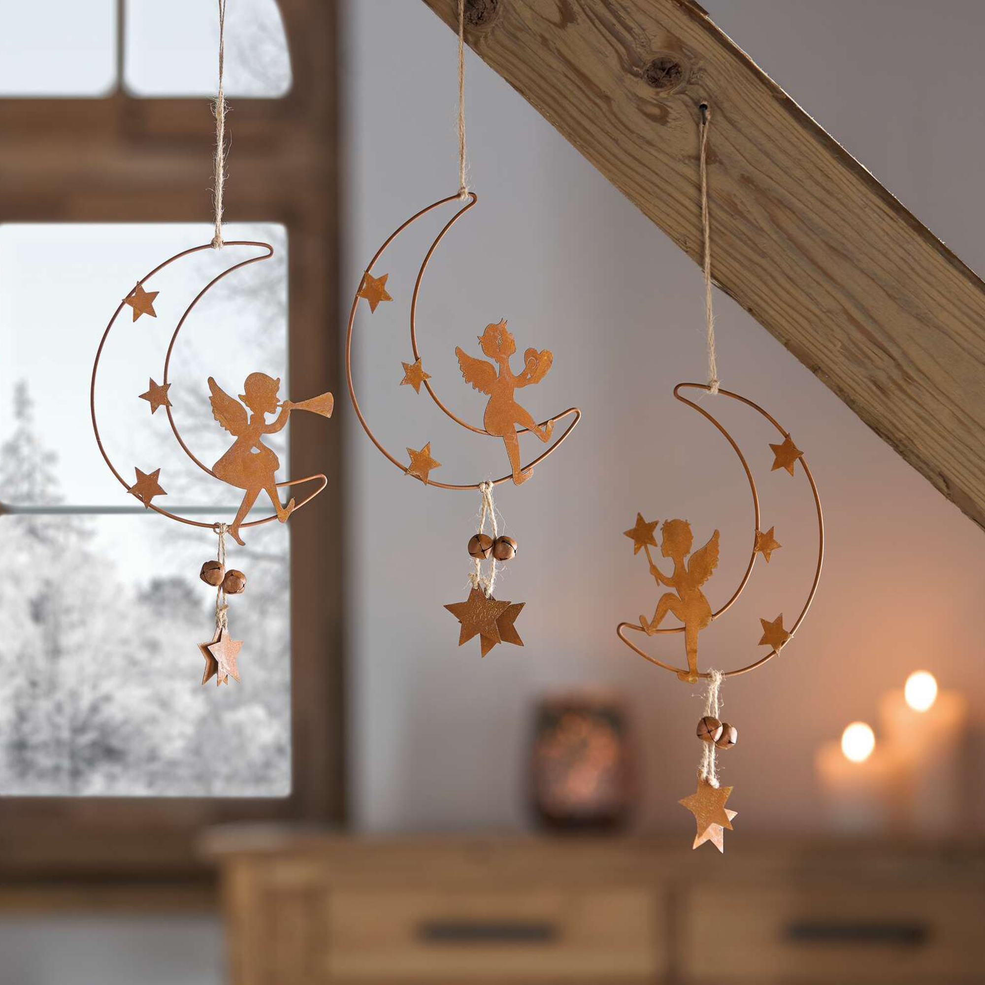 Acheter Lot de 3 suspensions "ange sur lune"  dans la boutique en ligne de Frank Flechtwaren