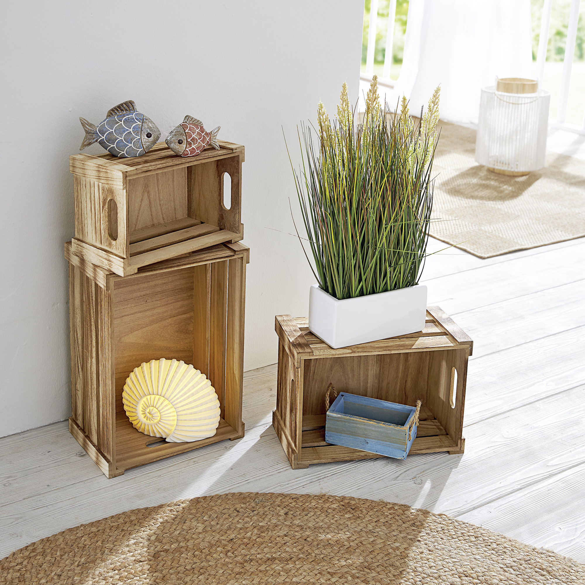 Acheter Lot de 3 caisses en bois "Basic"  dans la boutique en ligne de Frank Flechtwaren