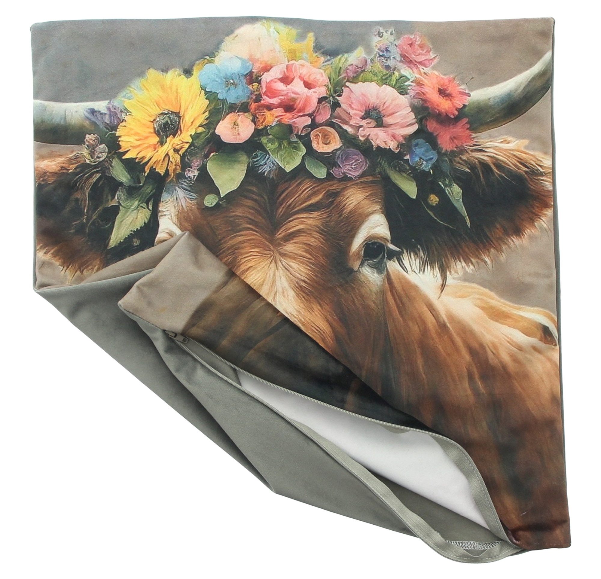 Acheter Housse de coussin "vache avec couronne de fleurs"  dans la boutique en ligne de Frank Flechtwaren pour Nouvel arrivage