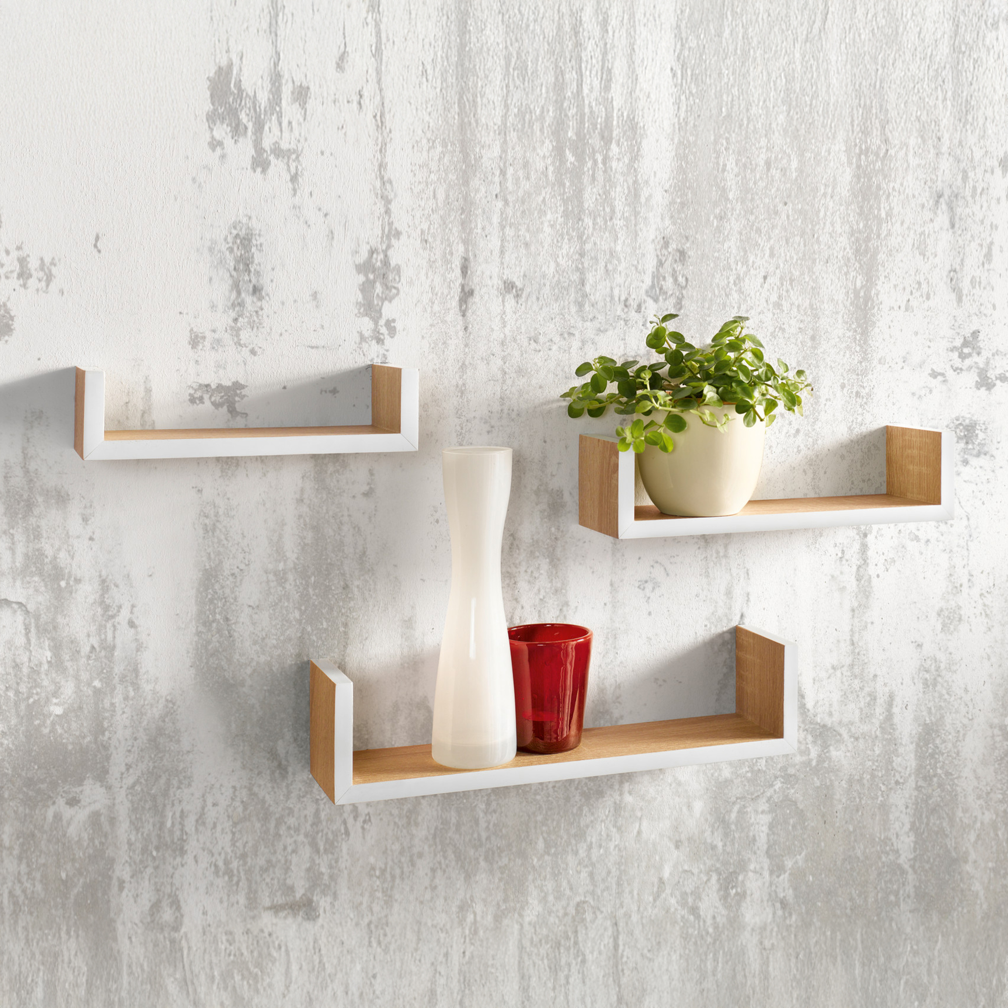 Acheter Lot de 3 étagères murales "bord blanc"  dans la boutique en ligne de Frank Flechtwaren