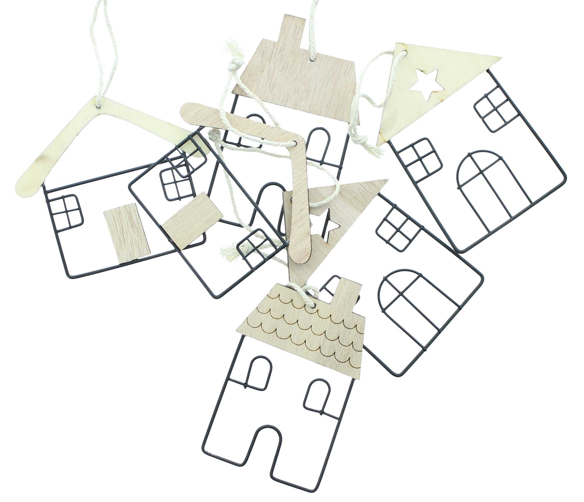 Acheter Lot de 6 suspensions décoratives "maisons"  dans la boutique en ligne de Frank Flechtwaren pour Maison, Maisonette &amp; co.