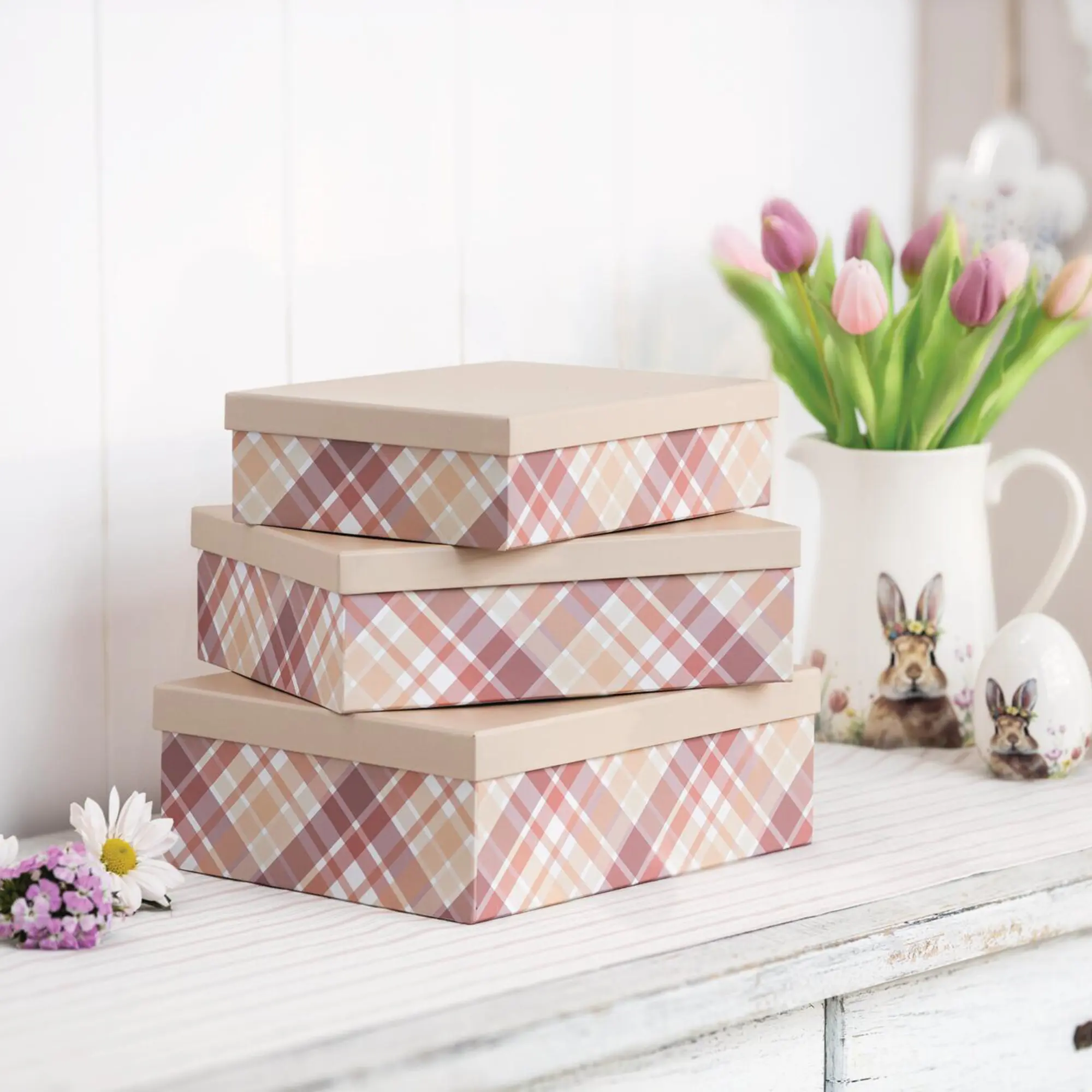 Acheter Lot de 3 boîtes à cadeau "carreaux"  dans la boutique en ligne de Frank Flechtwaren