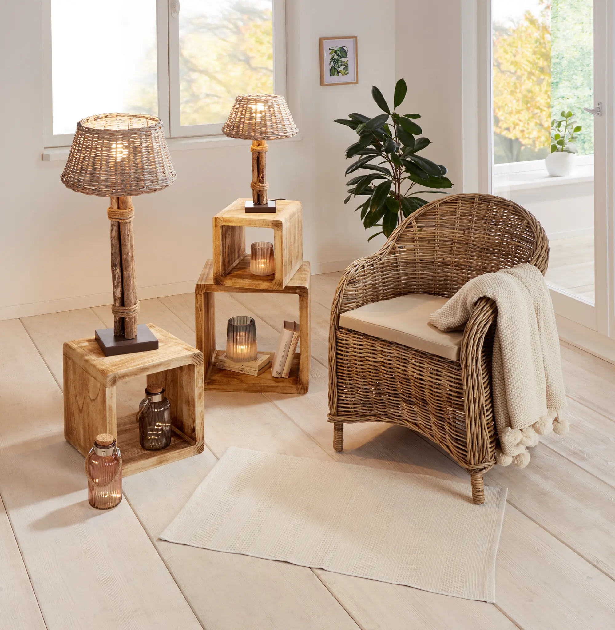 Acheter Lot de 3 étagères cube "flammé"  dans la boutique en ligne de Frank Flechtwaren pour FRANK 1885