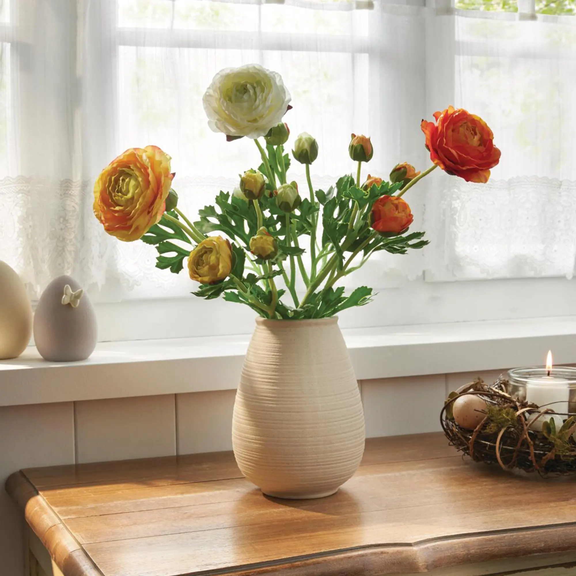 Acheter Lot de 3 fleurs artificielles "renoncules"  dans la boutique en ligne de Frank Flechtwaren pour Pâques colorée