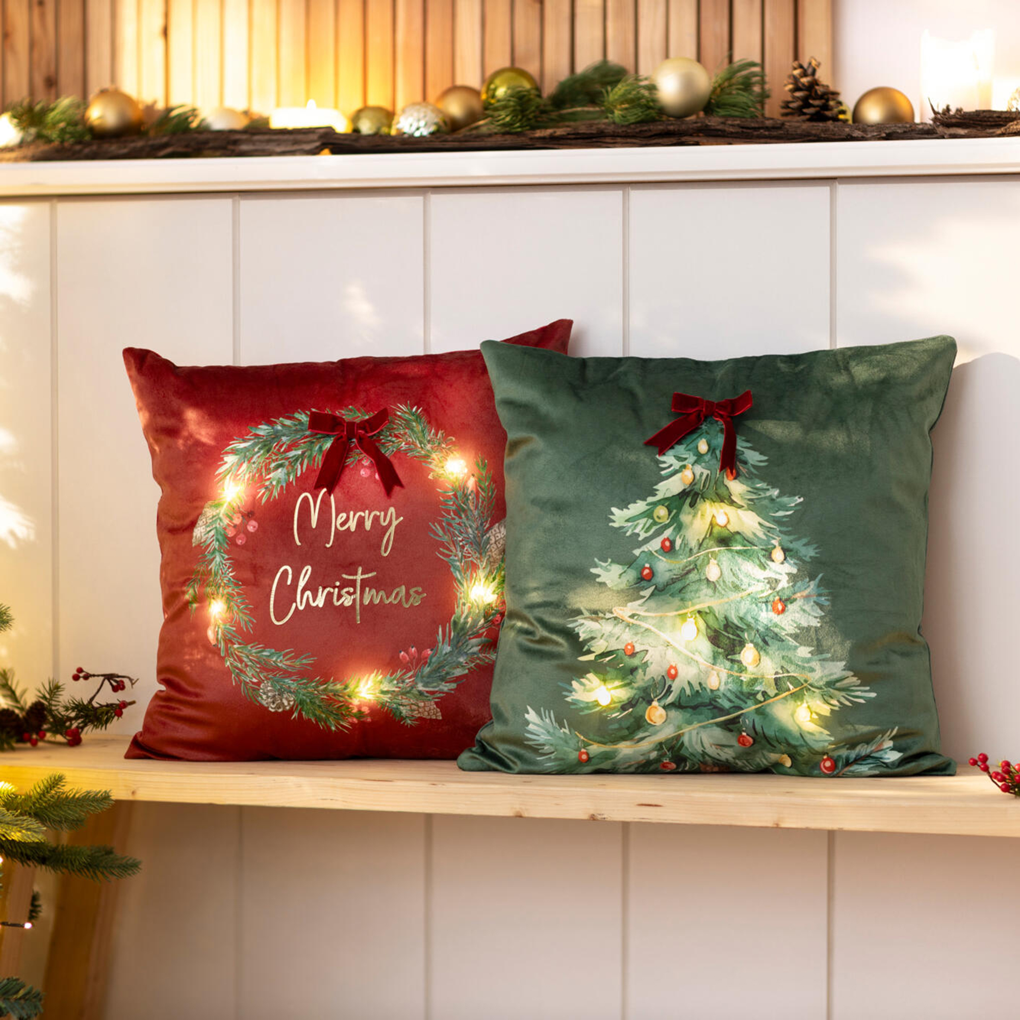 Acheter Housse de coussin LED « Christmas », lot de 2 dans la boutique en ligne de Frank Flechtwaren pour Coussins &amp; remplissages