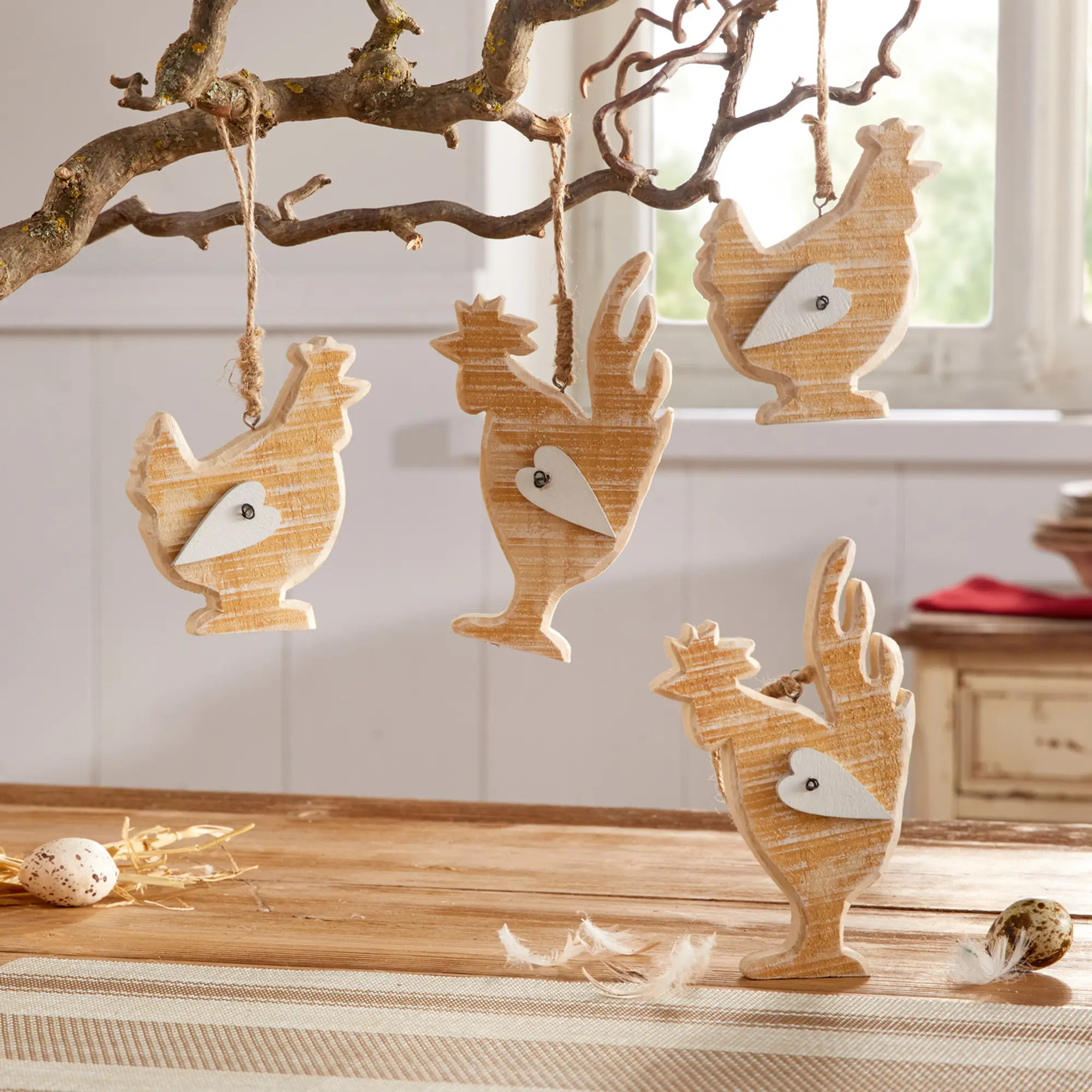 Acheter Lot de 4 suspensions "coq et poule"  dans la boutique en ligne de Frank Flechtwaren