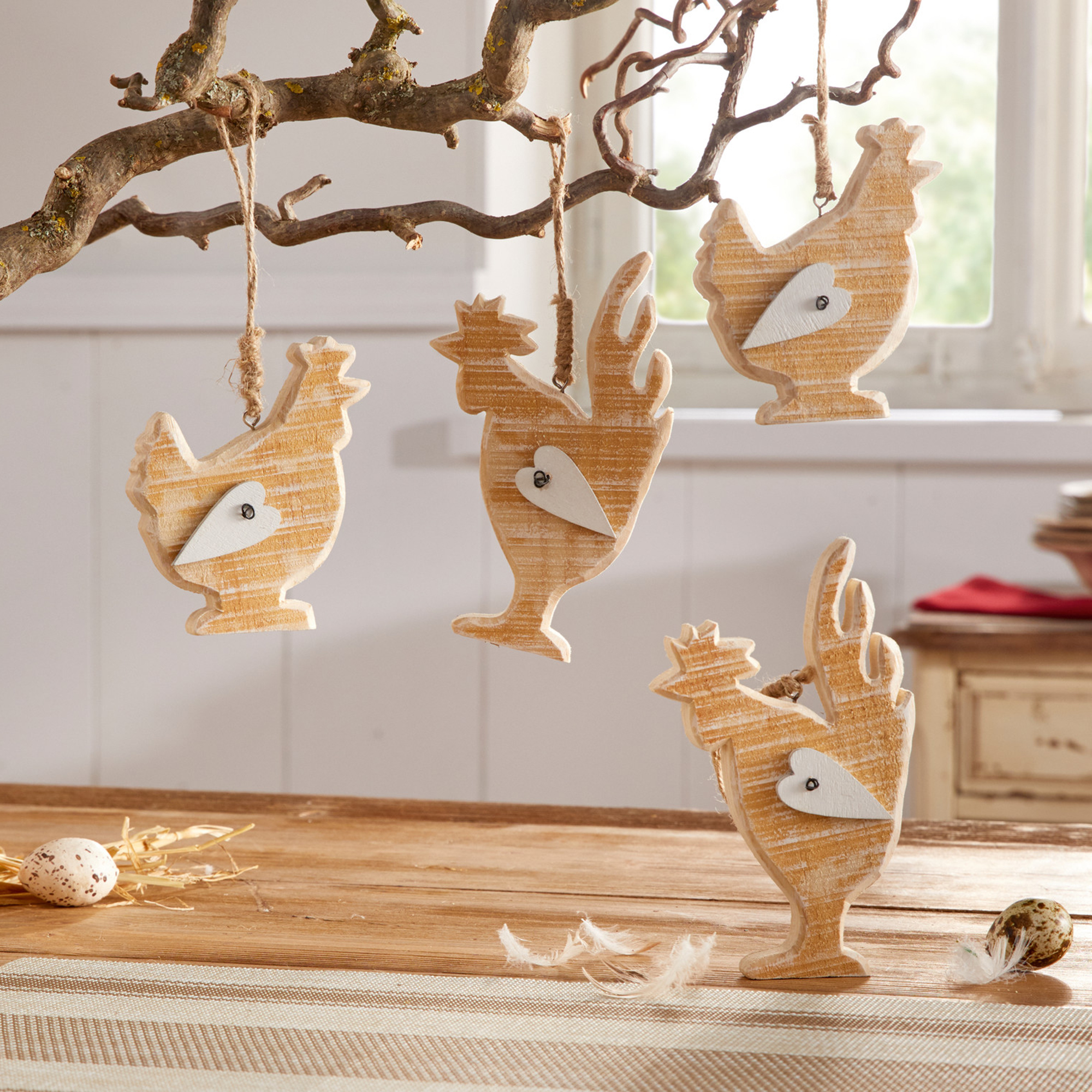 Acheter Lot de 4 suspensions "coq et poule"  dans la boutique en ligne de Frank Flechtwaren