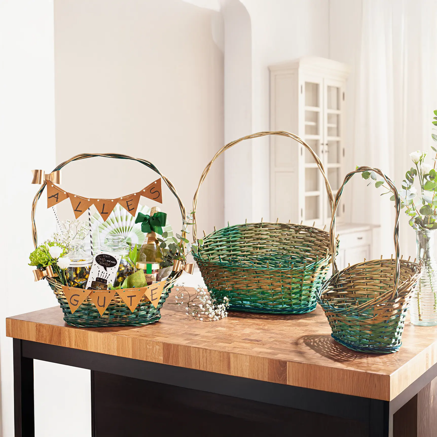Acheter Panier de présentation "vert/or"  dans la boutique en ligne de Frank Flechtwaren