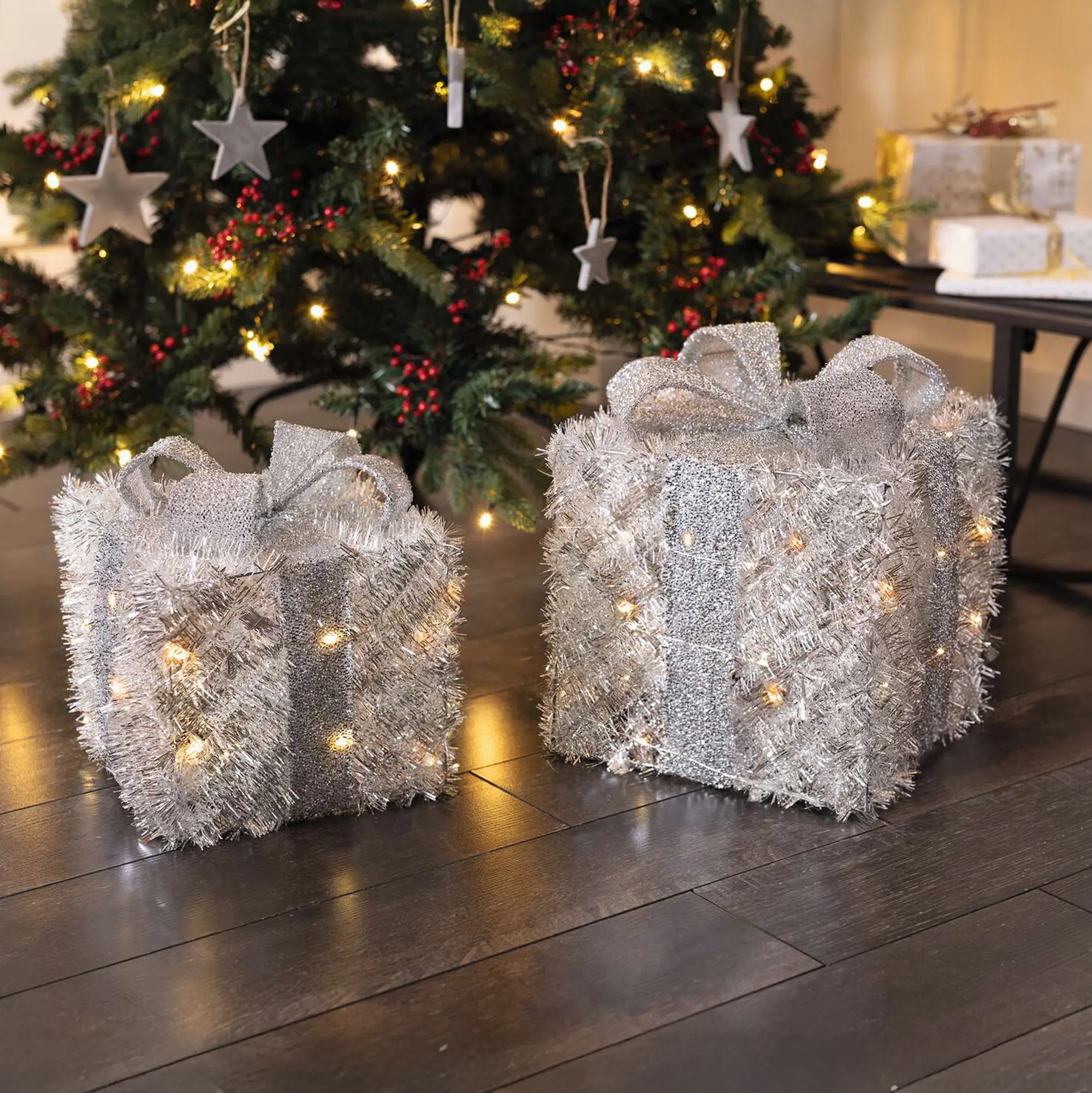 Acheter Lot de 2 paquets cadeaux LED scintillement argenté  dans la boutique en ligne de Frank Flechtwaren