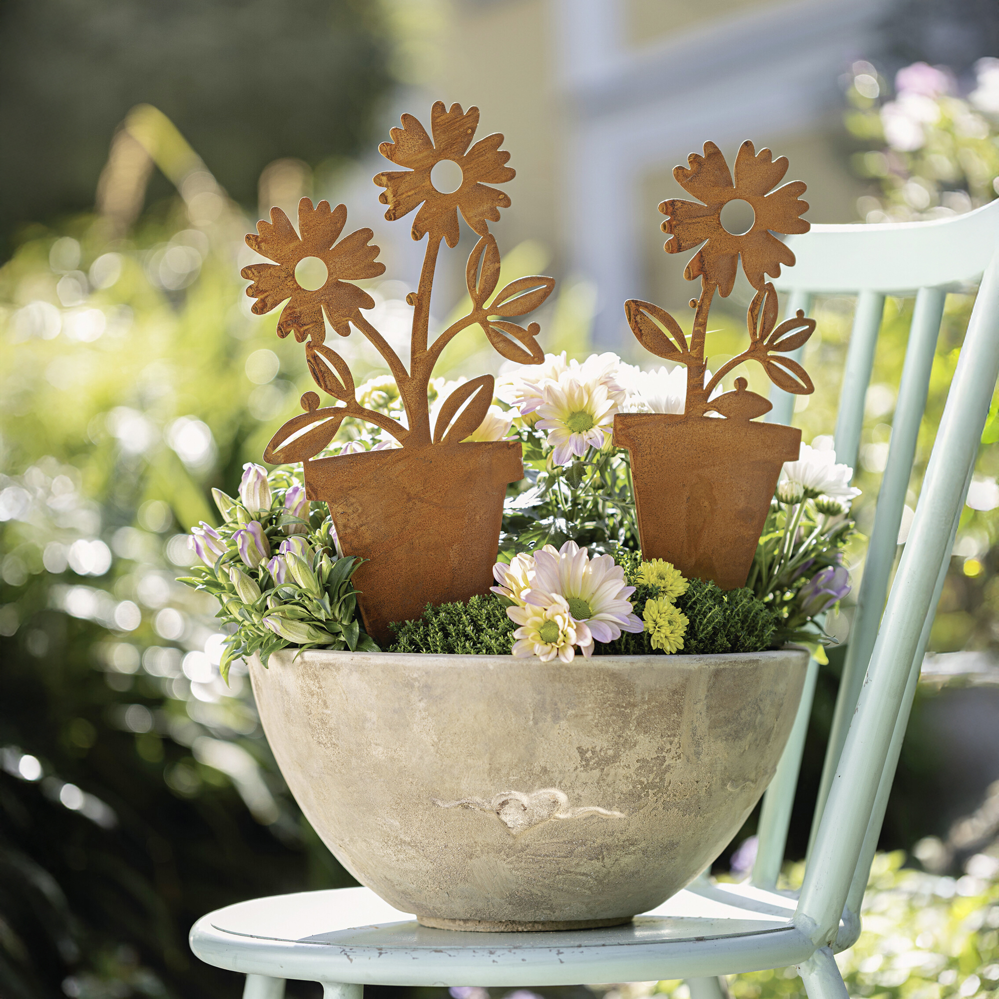 Acheter Lot de 2 pics de jardin "fleur en pot"  dans la boutique en ligne de Frank Flechtwaren