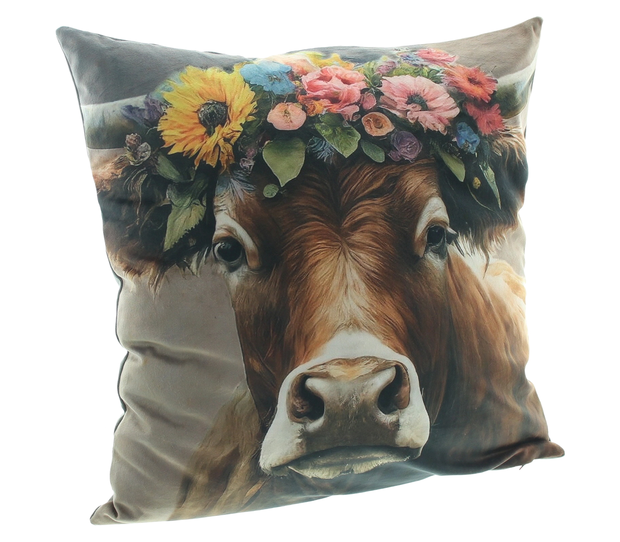 Acheter Housse de coussin "vache avec couronne de fleurs"  dans la boutique en ligne de Frank Flechtwaren pour Nouvel arrivage