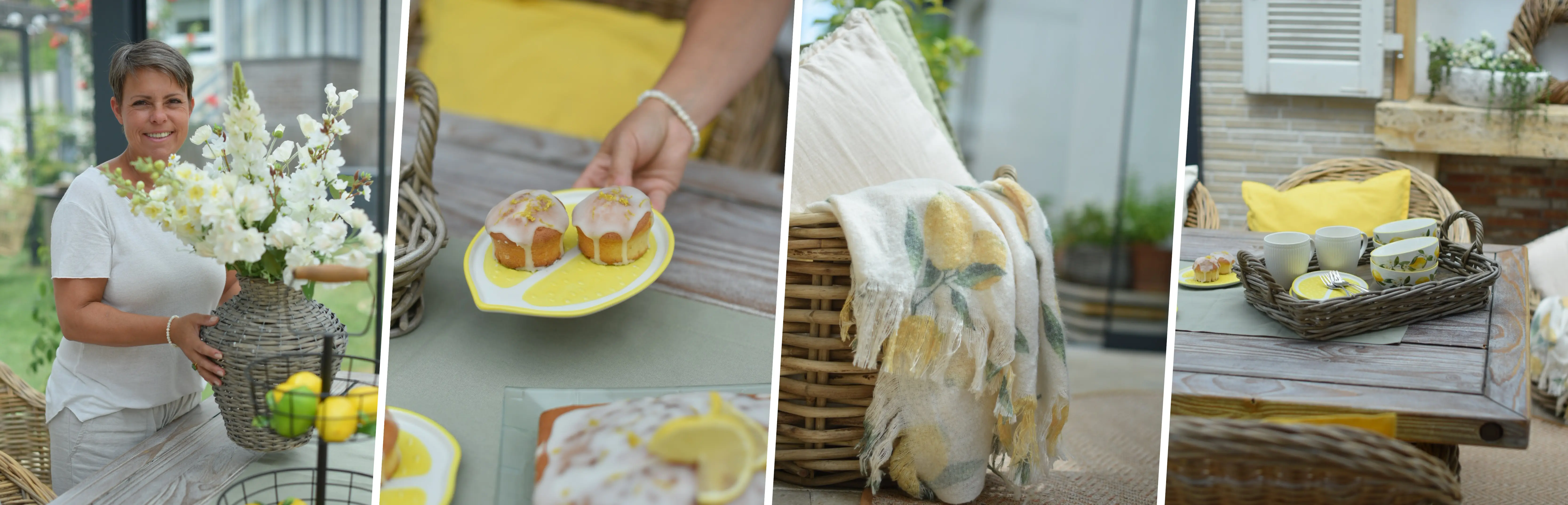 Idées déco : vaisselle aux motifs de citron, articles en osier et textiles d'intérieur pour une décoration estivale de la terrasse
