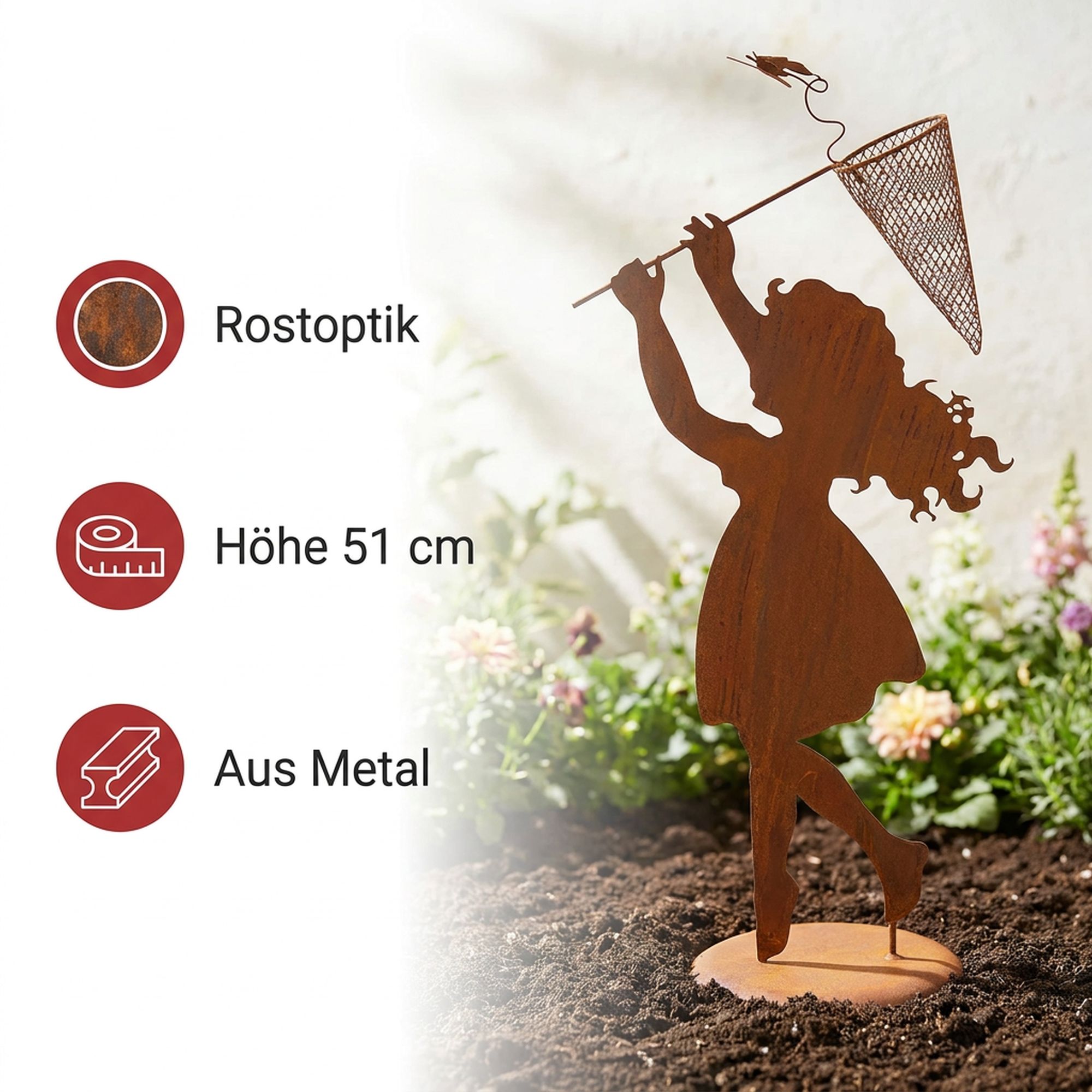 Acheter Figurine "fillette avec filet"  dans la boutique en ligne de Frank Flechtwaren pour Jardin de Pâques coloré