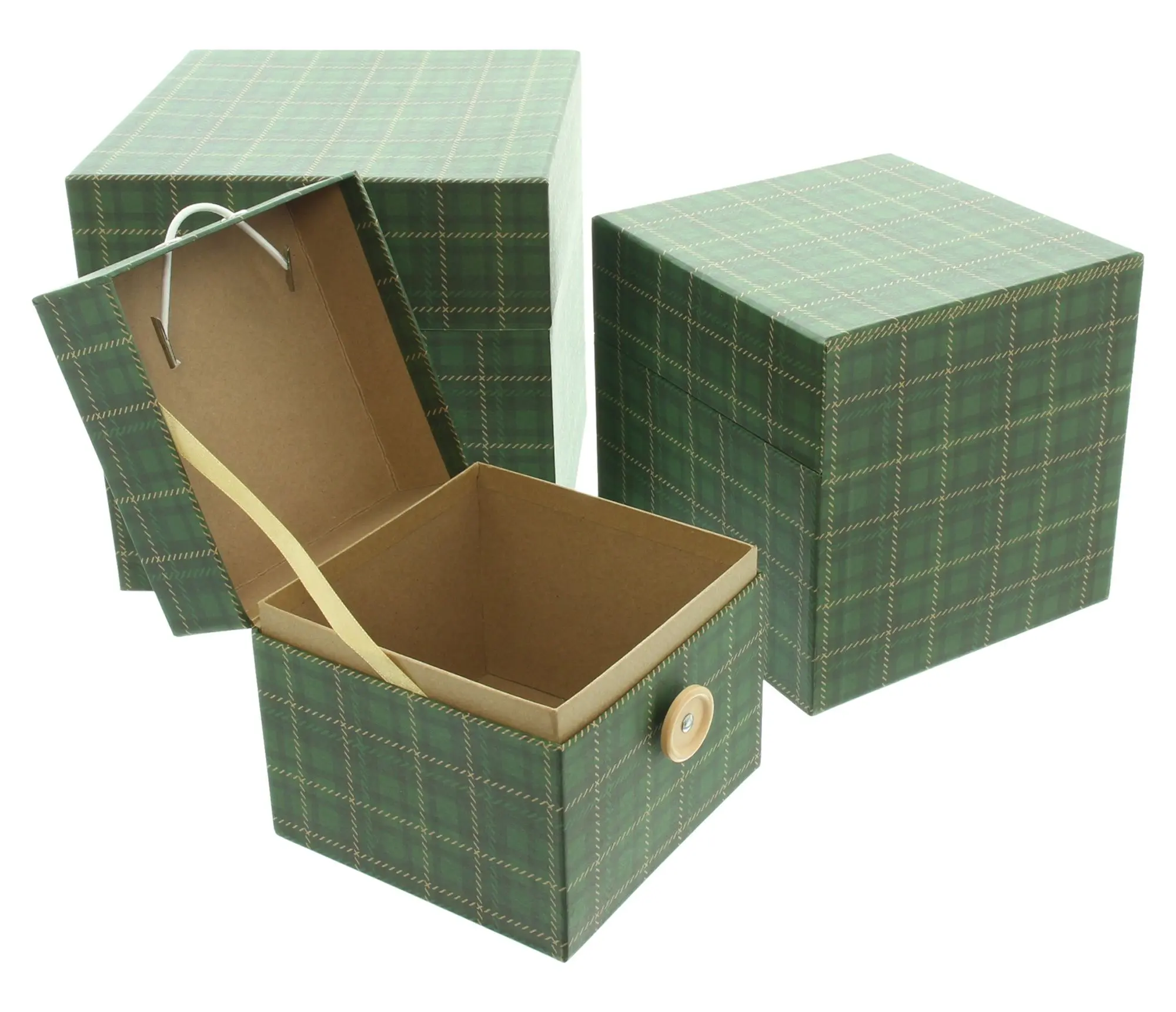 Acheter Coffret cadeau « Carreaux verts », lot de 3  dans la boutique en ligne de Frank Flechtwaren pour Coffrets cadeaux