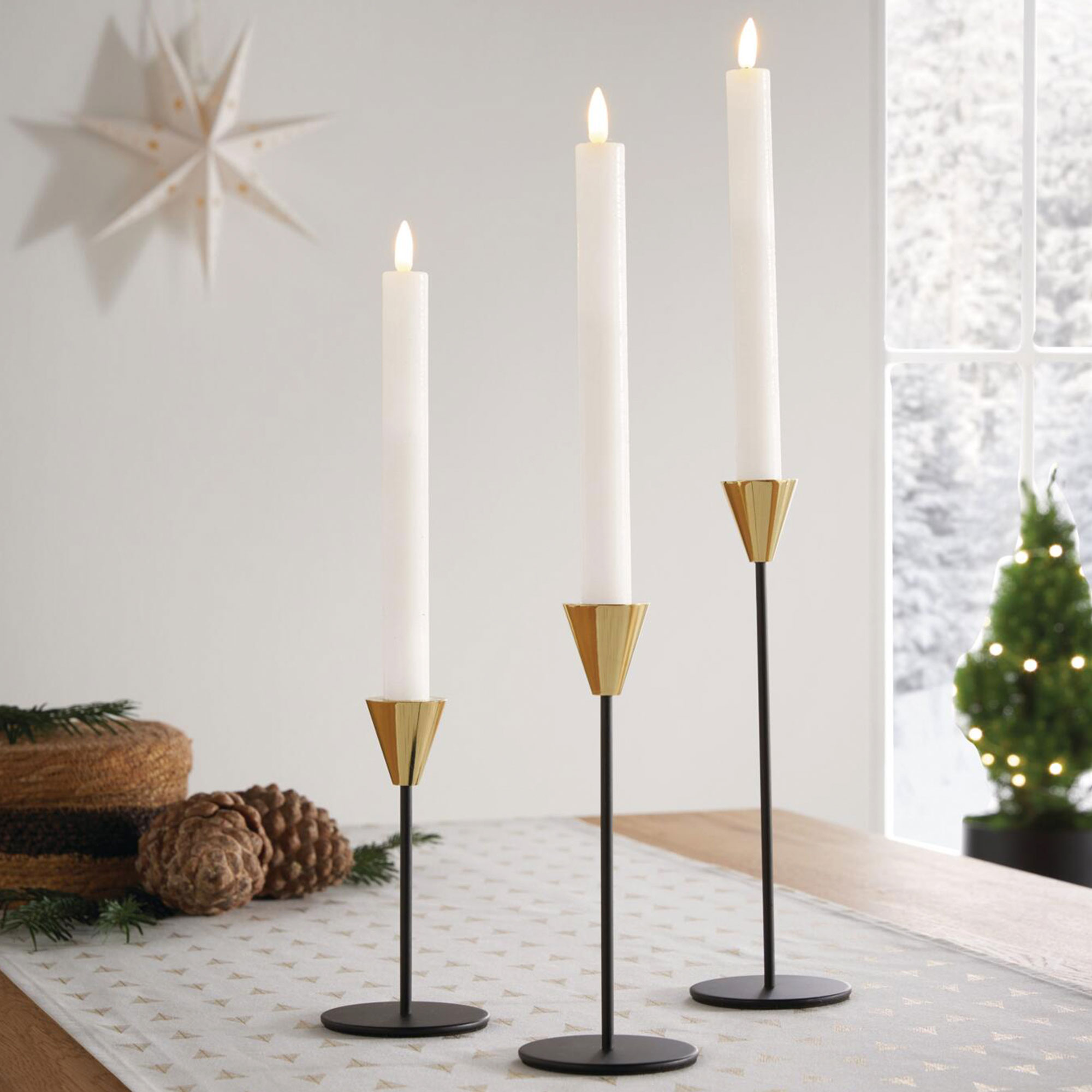 Acheter Lot de 3 bougeoirs "noir et doré"  dans la boutique en ligne de Frank Flechtwaren