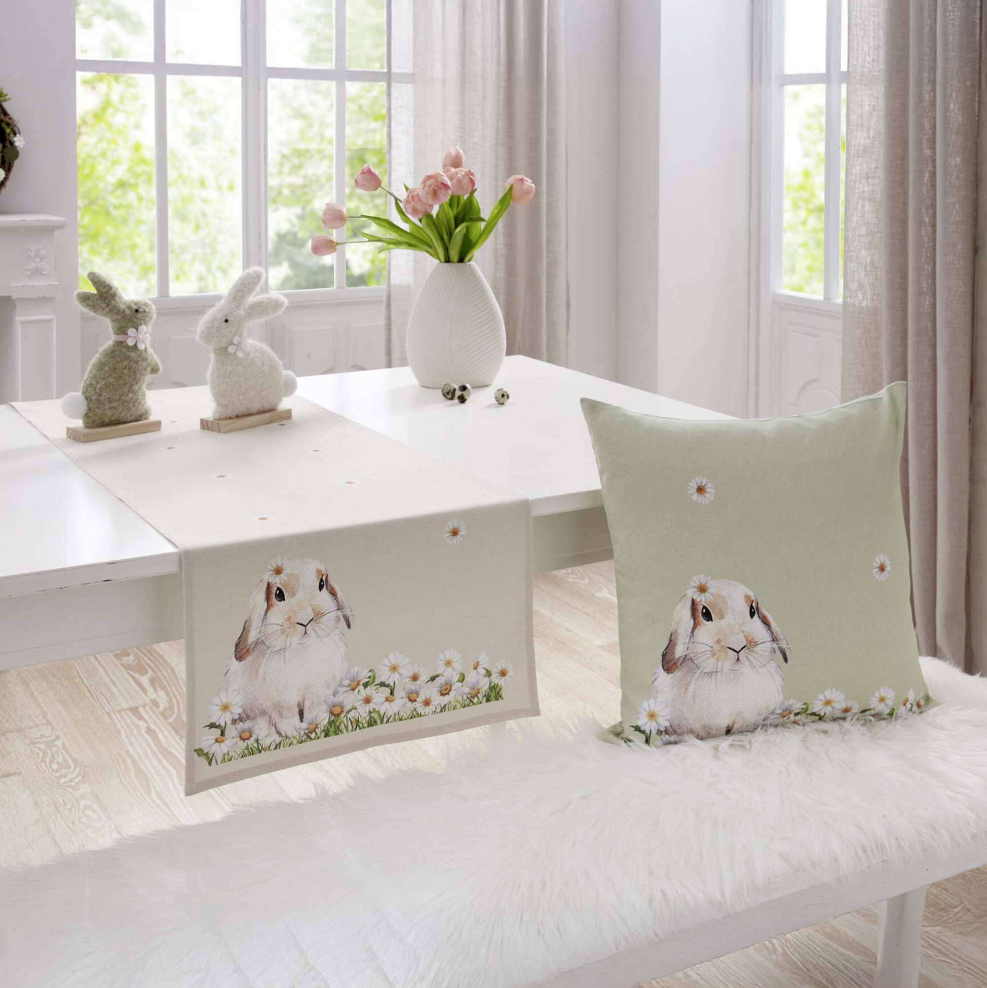 Acheter Chemin de table "lapin fleurs"  dans la boutique en ligne de Frank Flechtwaren pour Pâques