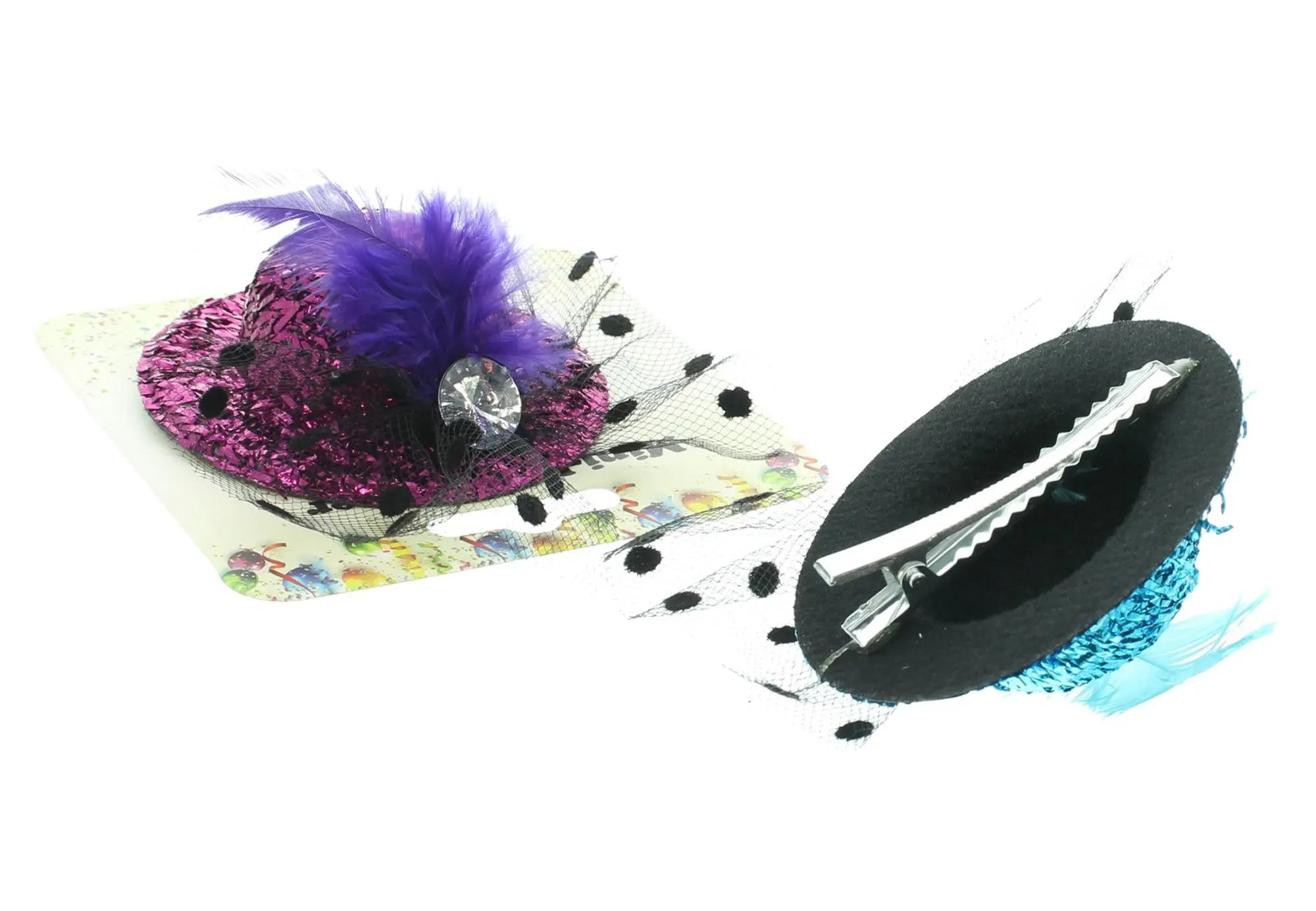 Acheter 4 minis chapeaux festifs"pailette" avec plume  dans la boutique en ligne de Frank Flechtwaren pour Décoration